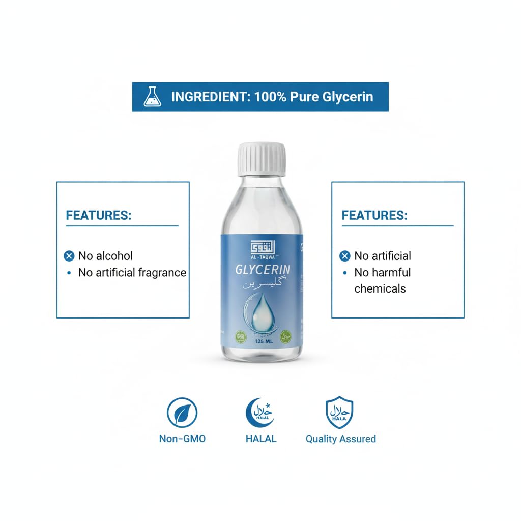 Vegetable Glycerine, Liquid Glycerin, Glycerin for Skin & Body, Non-GMO, Halal - 125ml