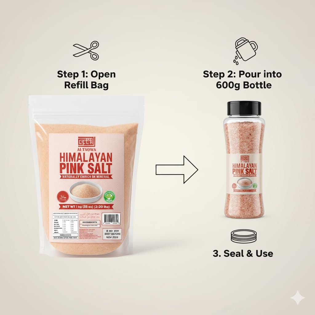 AL-TAQWA Himalayan Pink Salt – Fine Grain, 100% Natural & Unrefined – Ideal for Cooking, Baking, and Seasoning – Gourmet Pink Sea Salt in Resealable Bag, 2.2 lbs
