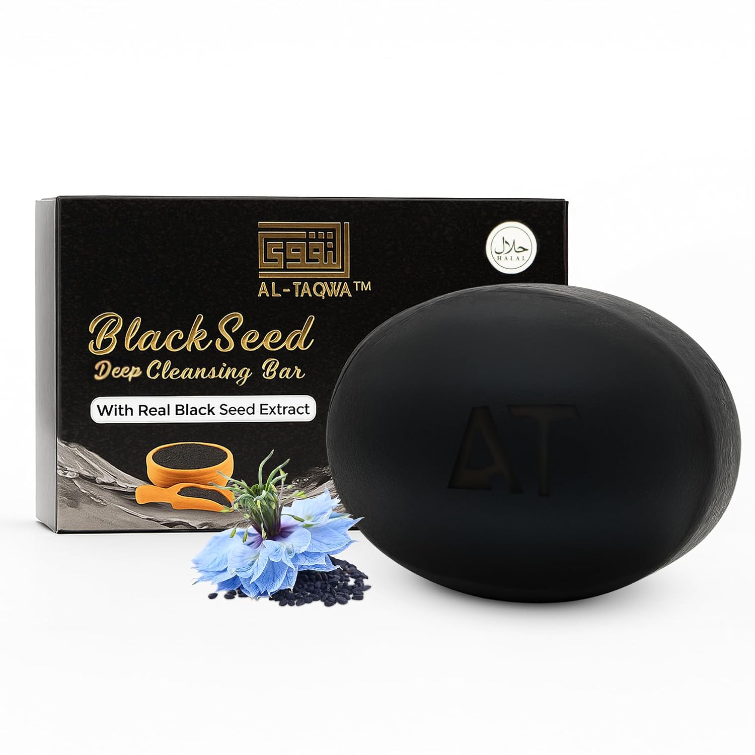 AL-TAQWA Black Seed Soap Bar – 90gm (3.17oz) – Made with Black Seed Extract, Coconut Oil & Castor Oil – Gentle Cleansing & Moisturizing – Nourishes & Refreshes Skin