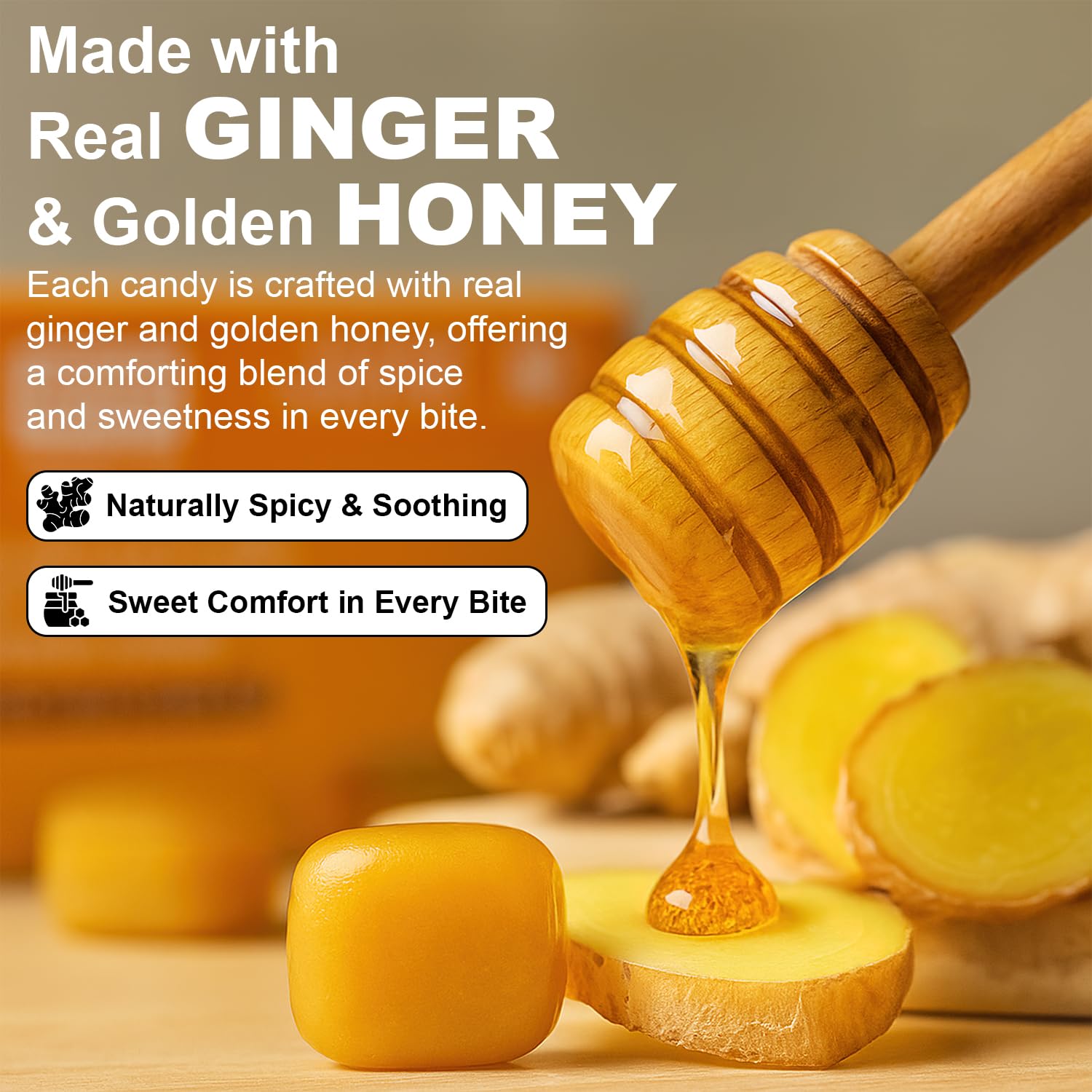 Al Taqwa Ginger with Honey Candy – 10 Pack (60 Natural Boosters) – Hard Candy with Ginger, Honey, Sugar & Corn Syrup – Natural Remedy for Digestion, Sore Throat Relief, Immune Boost & Energy – Vegan & Gluten-Free