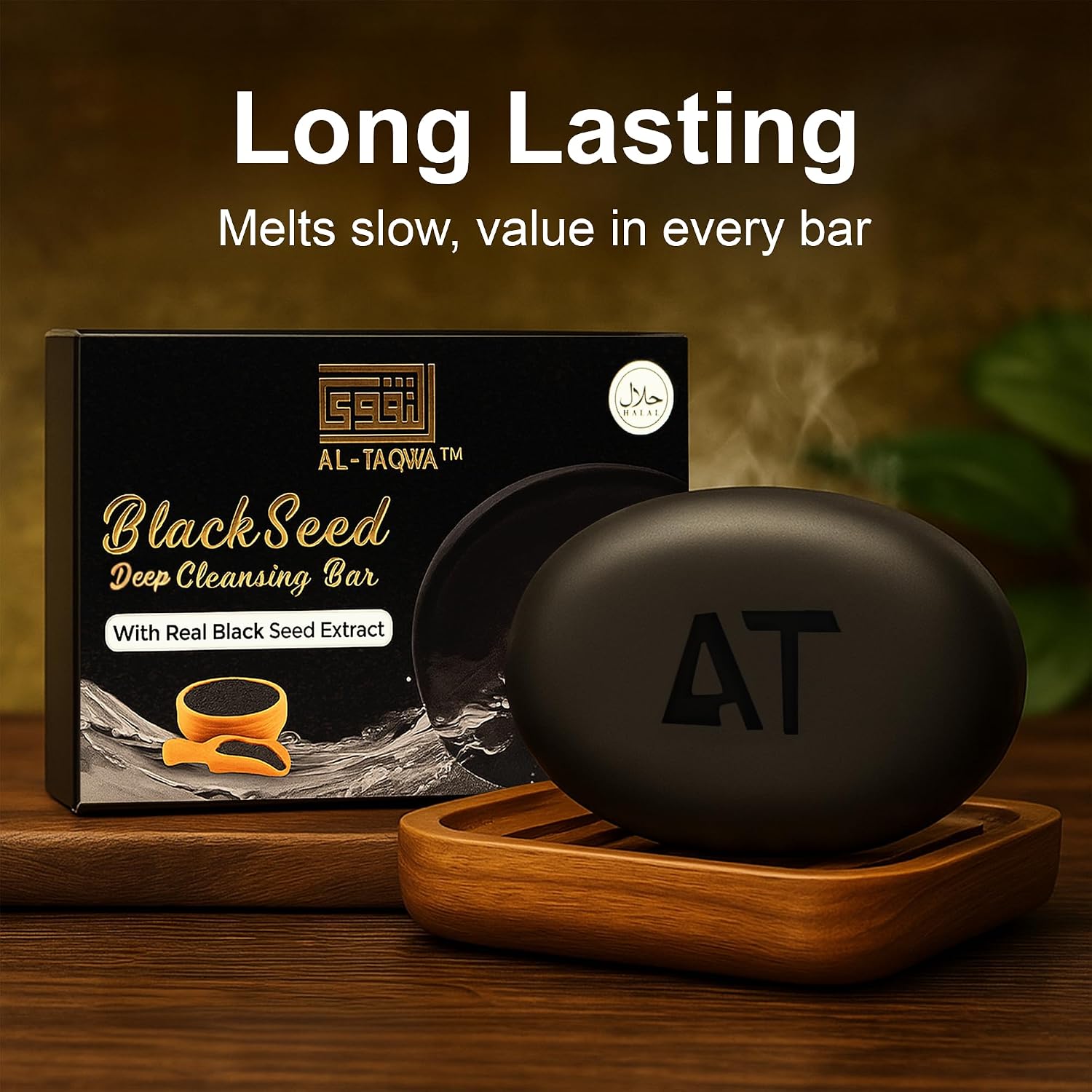 AL-TAQWA Black Seed Soap Bar – 90gm (3.17oz) – Made with Black Seed Extract, Coconut Oil & Castor Oil – Gentle Cleansing & Moisturizing – Nourishes & Refreshes Skin
